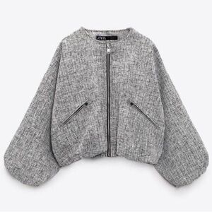 Zara Tweed Gray Bomber Jacket